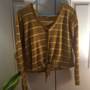 Yellow and white striped long sleeve top